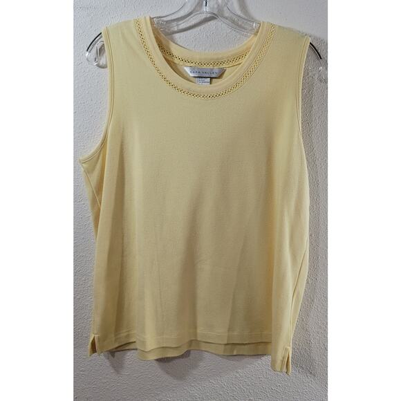 Napa Valley Yellow Round Neck Crochet Detail Sleeveless Top Large Lightweight - Picture 5 of 5